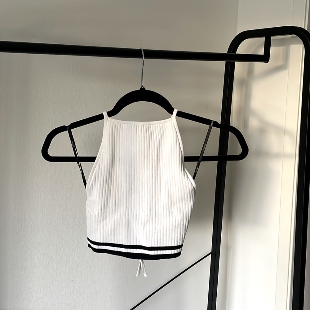 Forever 21 White Ribbed Halter Crop Top